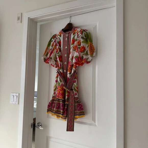 Farm Rio Printed belted cotton-blend mini dress - Picture 6 of 9